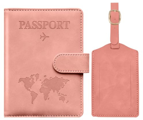 Toctax Protege Passeport Francais et Etiquette Valise, Protège Passeport avec Bloqueur RFID, Protège-passeports pour Hommes et Femmes, Passport Cover pour Travel Essentials, Passport Holder (Rose)