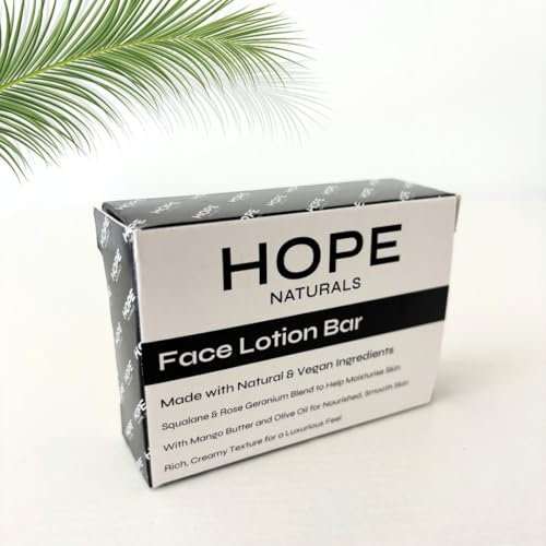 Hope Naturals Face Lotion Bar, Natural Vegan Formula with Mango Butter and Rose Geranium, Fast-Absorbing, Moisturising Lotion, Nourishing, Face, Body Hands, 100% Natural, Rejuvenating, Plastic-Free