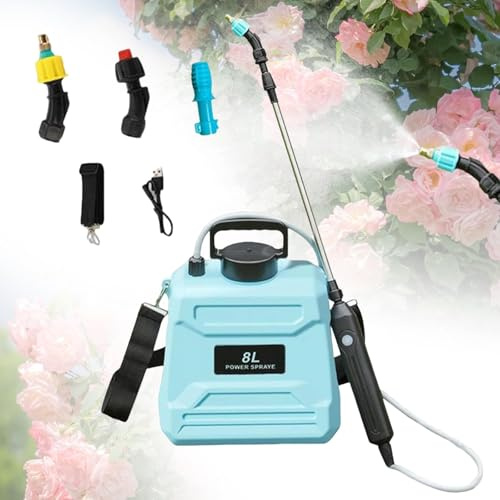 Buithafu Pulvérisateur électrique de jardin 8 l [200 min d'autonomie] – Avec 3 buses (laiton, compartiment, jet) & tige télescopique réglable (30-66 cm) | Design ABS | Pour arrosage, fertilisation et