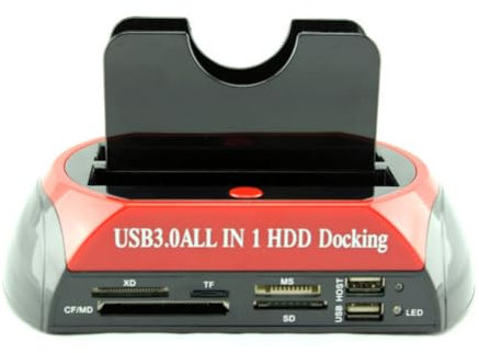 Knoruley Estación de Acoplamiento para Discos Duros Externos de 2,5 y 3,5 Pulgadas con Puerto USB 3.0, IDE y Doble Bahía, en, con Enchufe UE.