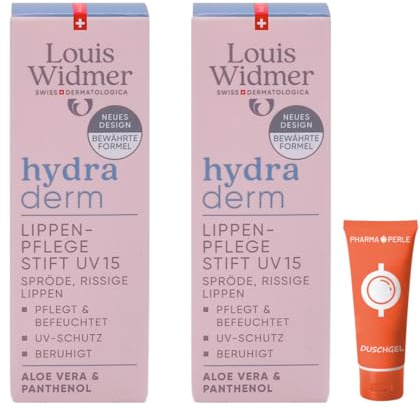 Louis Widmer hydraderm Lippenpflege Stift UV 15, 2x 4,5 ml I Beruhigende Pflege bei spröden Lippen I mit Aloe Vera, Panthenol & LSF 15 I vegan, ohne Mikroplastik I Spar-Set plus Pharma Perle give-away