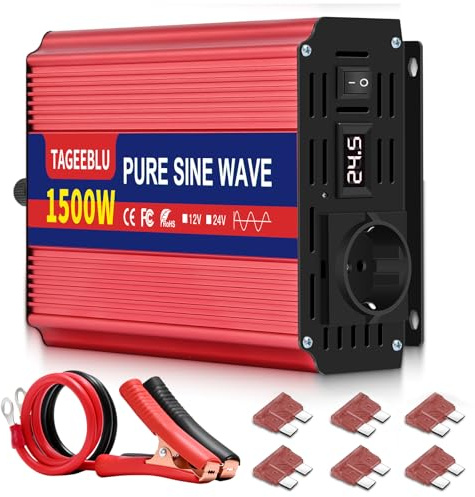 TAGEEBLU 1500W Pur Sinus convertisseur 24v 220v Camion, transformateur 24v 220v avec écran LCD, 2 Prises UE