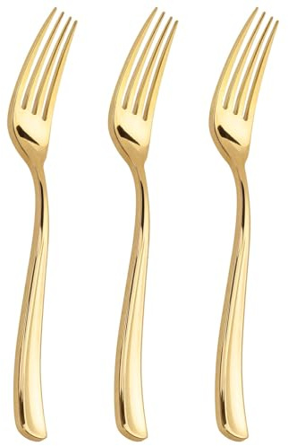 WDF 300PCS Gold Plastic Forks - Heavy Duty Gold Forks Disposable - Sturdy&Durable Plastic Silverware Bulk for Wedding Party Daily Using Baby Shower Spring