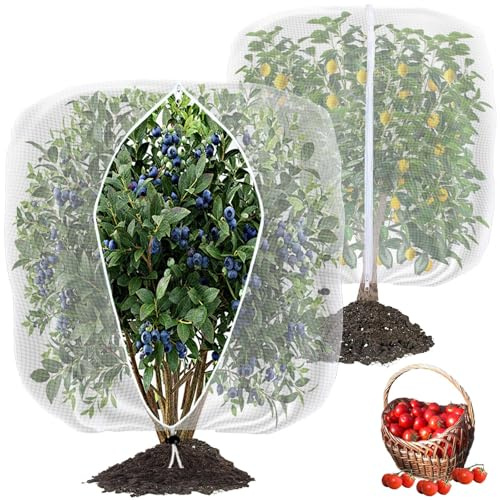 2PCS 120x150cm Insect Netting Bags,Fruit Tree Netting with Zipper & Drawstring,Garden Bird Barrier Mesh Covers Bags for Protecting Tree Blueberry Flowers Vegetables Bush Plants from Bugs Deer Pest