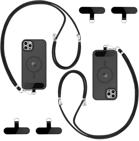 Caremore Cordon Telephone Portable1 Bandeau de Cou Réglable,1 Pcs Bandeau de Poignet,2 Patchs Noirs Durables,Corps croisé Universel, Multifonctionnel Compatible avec