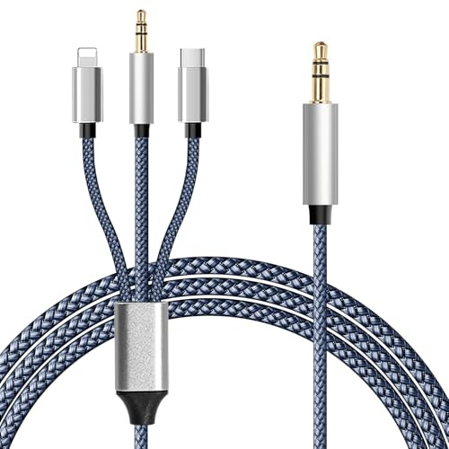 Quevati Aux-Kabel für i-Phone, [Mfi-zertifiziert] 3-in-1 USB-C-3,5-mm-Aux-Kabel, Aux-Gerätekabel kompatibel mit iPhone 16/15/14, iPad, robust und langlebig (keine Anruffunktion)