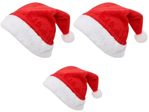 Rainway 3 Stück Weihnachtsmütze-set, Plüsch Nikolausmütze für Erwachsene und Kinder, Rot Familie Weihnachtsmützen mit Soft Liner, Weihnachtsmann Mütze für Weihnachten Karneval (2 Große + 1 Kleine)