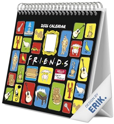 Grupo Erik - Calendrier Friends 2026 de Bureau - Calendrier 2026 Mensuel │ Idee Cadeau │ De Janvier à Décembre : Espace pour notes et Illustrations décoratives (17x20 cm)
