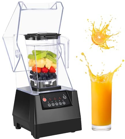 Mixeur portatif, mixeur à smoothie multifonction insonorisé commercial de 2 L, 17 000 tr/min de glace râpée avec capot mixeur à smoothie insonorisé, pour magasin de desserts au lait, au thé, au café