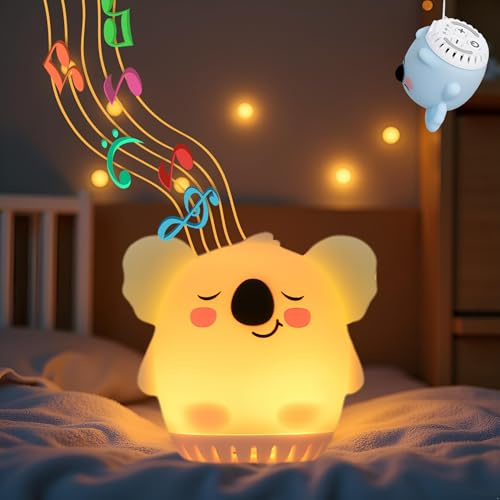 Nachtlicht für Kinder – Weiches Silikon Tierisches LED Nachtlicht mit White Noise, Berührungssensor & Wiederaufladbar – Süße tragbare Schlummerlampe für Babyzimmer, Reise, Camping & Dekoration - Koala