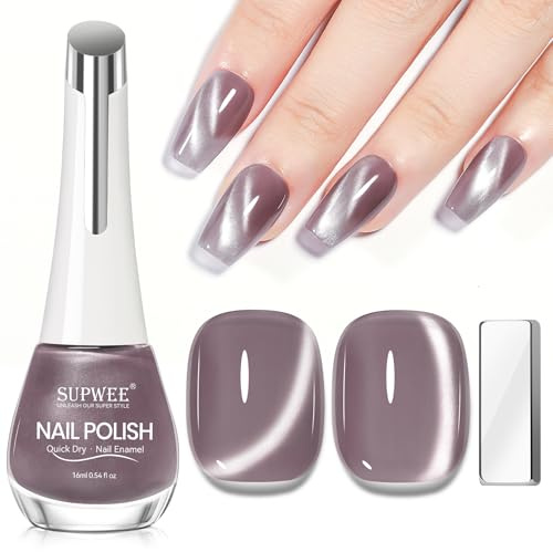 SUPWEE Cat Eye nagellack utan UV, 16 ml dammig violett magnet nagellack snabbtorkande High Gloss Cat Eye Nail Polish No Gel för flickor och kvinnor manikyr DIY & hemmabruk