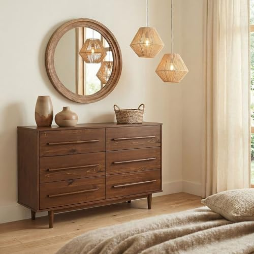 IDIMEX Kommode TECCA mit 6 Schubladen, Kastanie Finish – Schubladenschrank aus massivem Kiefernholz, Lange Holzgriffe, Stauraum für Schlafzimmer Wohnzimmer Flur, skandinavisches Design