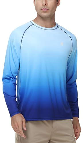 Runhit Men’s Rash Vest Long Sleeve UPF 50+, Quick Dry Lightweight UV Sun Protection Swim Top, SPF Breathable T-Shirt for Running Fishing Hiking & Outdoor
