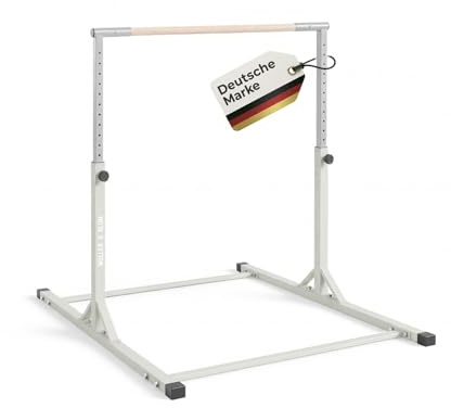 Müller & Blum Premium Turnreck für Kinder, höhenverstellbares Turngerät für Indoor & Outdoor, Turnstange aus Holz & stabile Stahlkonstruktion, 200 kg belastbar, Optional mit Matte