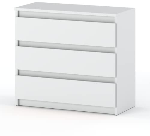 MRBLS_HOME Kommode mit 3 Schubladen – Schmale Schlafzimmer Kommode, Modernes Sideboard Holz - Weiß Matt – 80 x 71,5 x 33,5 cm