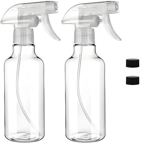 JIESHEPR 2 Pack Spray Bottles 500ml, Empty Plastic Water Spray Bottle, Leak Proof Refillable Sprayer for Cleaning Solutions, Gardening Plants, Hair, Pets, Household