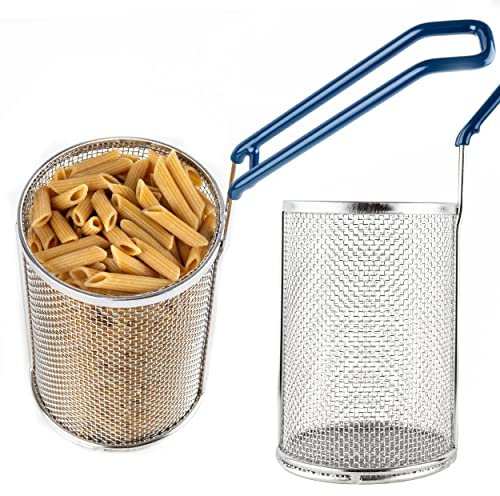 Lot45 Pasta Strainer with Handle 1 Pack - Stainless Steel Boiling Blanching Basket - 1 Pound Noodle Strainer for Restaurant Kitchen - Cylindrical Colander for Spaghetti, Ramen, Pho, and Veggies