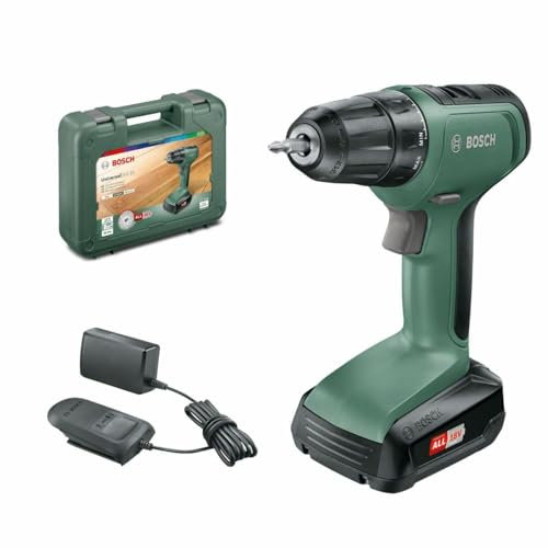 Bosch Home and Garden Perceuse-visseuse sans fil Bosch 18 V - UniversalDrill 18 (Livrée avec une batterie 18V-1,5Ah, chargeur, 2 embouts de vissage et coffret)