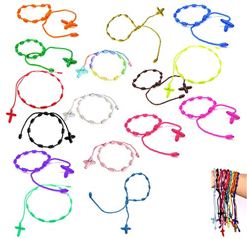 YouU Pulseras Cruzadas de Rosario Hechas a Mano de 16 piezas Pulseras Decenarios