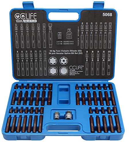 CCLIFE XZN Vielzahn Torx Sechskant Steckschlüssel Nuss 1/2 3/8 Satz S2 Bit Einsatz Set | H4-H12 M5-M12 T20-T55, 54tlg