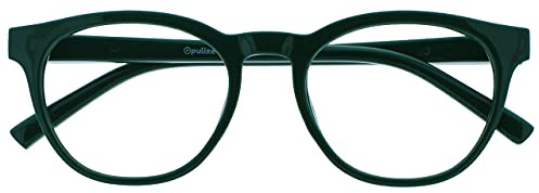 OPULIZE BLU Blaulichtfilter Lesebrille für Damen Herren, Blendfreie UV400-Schutz Federscharnier Anti-Müdigkeit, Runder Rahmen, Computerbrillen Gaming, Grün +0,00