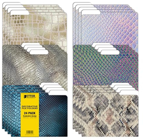 Better Office Products Decorative File Folders, 24 Pack, 8 Designs, Heavyweight, Letter Size (9.5 x 11.5) with 1/3 Cut Tab, Snakeskin Designs, Fashion Folders