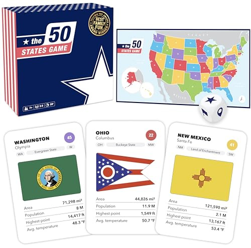 The 50 States Game - US Geography Board Game - Educational Game for Kids & Adults - Fun Learning for Teenage Boys & Girls