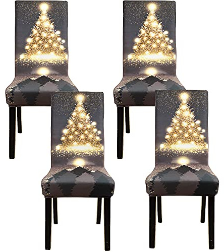 Fuloon Stuhlhussen 4er Set, Stretch Weihnachten Stuhlbezug Esszimmerstühle