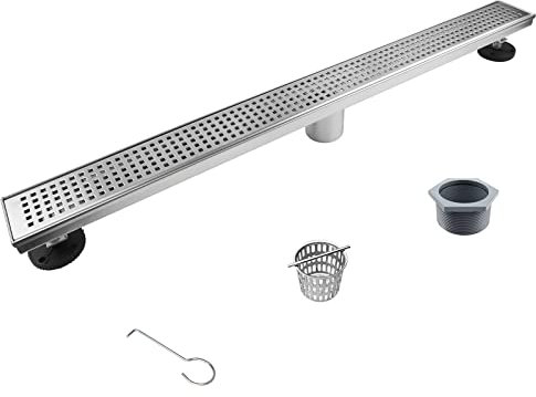 Bernkot Scarico per doccia lineare, 76,2 cm, in acciaio inox 304, con griglia cava, griglia di scarico e filtro per capelli, scarico rettangolare piastrellato con certificazione CUPC, spazzolato