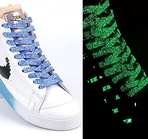 1 par reflekterande platta skosnören för sneakers skor snören lysande dekorativa tryckskosnören för alla fritid sportskor tjocka platta snören skosnören