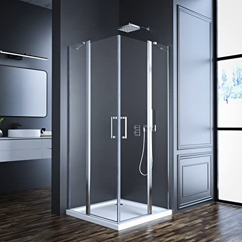Duschkabine Eckeinstieg 80x80cm Pendeltür Duschabtrennung, Goezes 80x80x185cm Schwingtür Dusche Duschkabine aus 6mm Nano ESG Sicherheitsglas, LINKS & RECHTS MONTIERBAR, Duschwand Höhe: 185cm