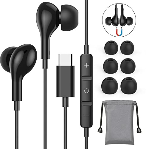 USB C Kopfhörer, In Ear Kopfhörer USB C Anschluss, Magnetische Typ C | Kopfhörer für Samsung A55 A54 A53 S24 S23 S22 S21 für iPad Pro 2022 Huawei p40 Google Pixel 8 7 6 für iPhone 15 16