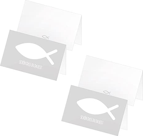 itenga 48 x Tischkarten Platzkarten Namensschild Fisch Kommunion Taufe Konfirmation Jungen Mädchen (Aschgrau)
