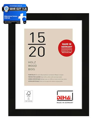 DEHA Design cornice per foto, 15 x 20 cm, legno, Nero, cornice per fotoper posizionarein formato verticale e orizzontale, vetro sintetico, Fontana