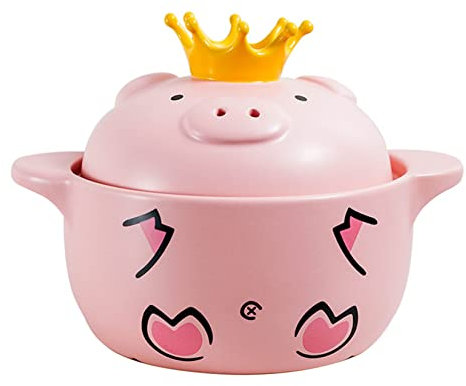 Olla De Barro Para Cocinar Hermoso Cuenco De Piedra Cerámica Con Tapa, Utensilios De Cocina Usados ​​Para Cocinar Fondue, Bibimbap Y Sopa, Cazuela Con Cerdo Rosa,1 L