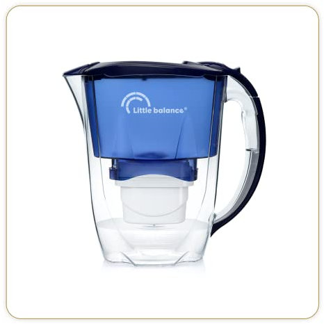 LITTLE BALANCE 8593 Carafe Filtrante Océane + 1 filtre, Réduit microplastiques, chlore, calcaire et autres impuretés, 2,8 l, Débit ultra rapide, Plastique sans BPA, Bleu