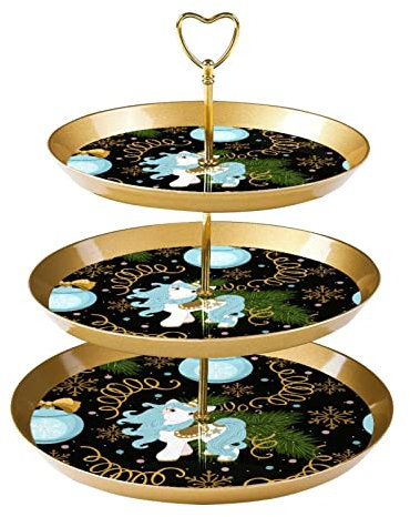 JAVENPROEQT 3-Tier Cupcake Stand Cake Holder, Christmas Unicorn Magical Floral Reusable Serving Tray Pastry Display Tower for Birthday Baby Shower Tea Party