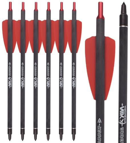 ELONG OUTDOOR 6/12 Stück 7,5 Carbon Armbrust Bolzen für Armbrust Adder Cobra System Bogenschießen Pfeile, Jagd Pfeile mit 2 Flügelschraubel Ersatz Pfeilspitze Spitze