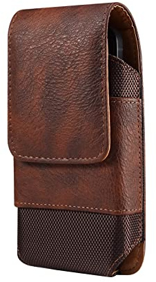 Vertical Cell Phone Waist Bag with Card Holder, Smartphone Waist Pouch Leather Brown, 7.2 Leather Mobile Phone Holster with Belt Clip Travel Waist Bag Fanny Pack Wallet Pocket Belt Loop Holster