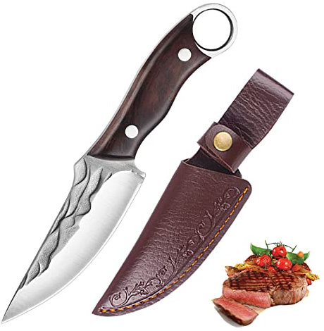 Fubinaty petit couteau de chef japonais de table couteau à viande forgé à la main Outdoor Camping Grills Couteau de cuisine en acier au carbone plein Tang manche en bois avec gaine