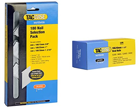 Tacwise 0205 Selection Pack of Type 180/15-30 mm Galvanised 18G Brad Nails, Pack of 4,000 & 0400 Type 18G / 40 mm Galvanised Brad Nails, Silver, 5000 Pack
