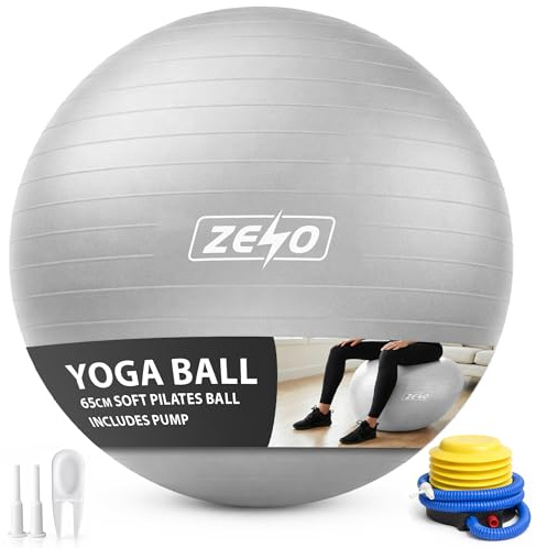 ZENO Pilates Ball 65cm | Soft Yoga Ball for Core Training | Mini Exercise Ball for Balance Stability and Control | Anti Burst Gym Ball for Pilates, Yoga, Physio, Rehab, Home Workouts | Grey