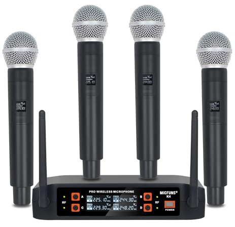 micfuns K4 4 Microphone sans fil à main pour KTV et chant sur scène (Noir)