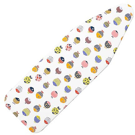 LCLW Ironing Board Cover and Pad Standard Size 15 x 54,3 Pairs of Hook and Loop Fastener Straps,Elastic Edges,Cotton Iron Board Cover with Scorch Resistant Thick Padding(White+Fishes)