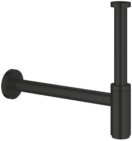 GROHE, Siphon 1 1/4, Geruchsverschluss (Ablaufgarnitur für Waschbecken und Waschtisch, Abflussgarnitur aus Messing, schraubbare Verschlusskappe zur Reinigung), schwarz, 295032430