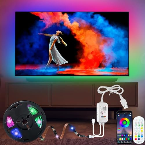 RGBIC LED TV Hintergrundbeleuchtung, 4 Meter LED Strip Dreamcolor für 55 bis 70 zoll TVs Musik Sync, Dreamcolor LED Strip App und Fernbedienung, Eingebaut-IC Lichtverlaufsstreifen for TV PC Dekoration