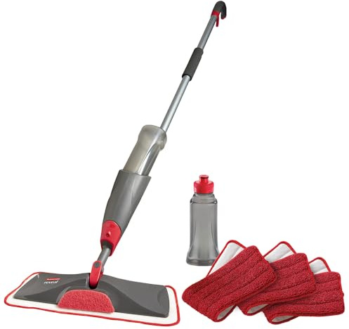 Rubbermaid Reveal Spray Mop Floor Cleaning Kit, 3 Reusable Microfiber Wet Pads, 1 Refillable Bottle, Cordless, Multi-Surface Mopping for All Home/Bathroom/Office Floors