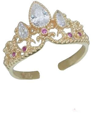 Dtexhif Princess Crown Ring for Women CZ Inlaid Open Ring Heart Shaped Promise Ring Rapunzel Crown Ring Adjustable Jewelry Gift (Gold)