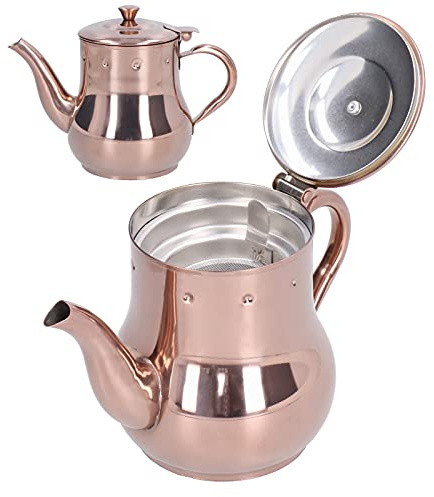 Topyond Teteras Hervidor De Té Duradero De Acero Inoxidable De 500 Ml, Color Oro Rosa, con Tapa Integrada Y Mango Antiescaldado, Adecuado para Salas De Conferencias En El Hogar