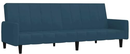 vidaXL Schlafsofa 2-Sitzer, Schlafcouch für Wohnzimmer Heimkino Büro, Gästebett mit Holzrahmen, Sofabett Tagesbett Couch Sofa Ausziehbar, Blau Samt